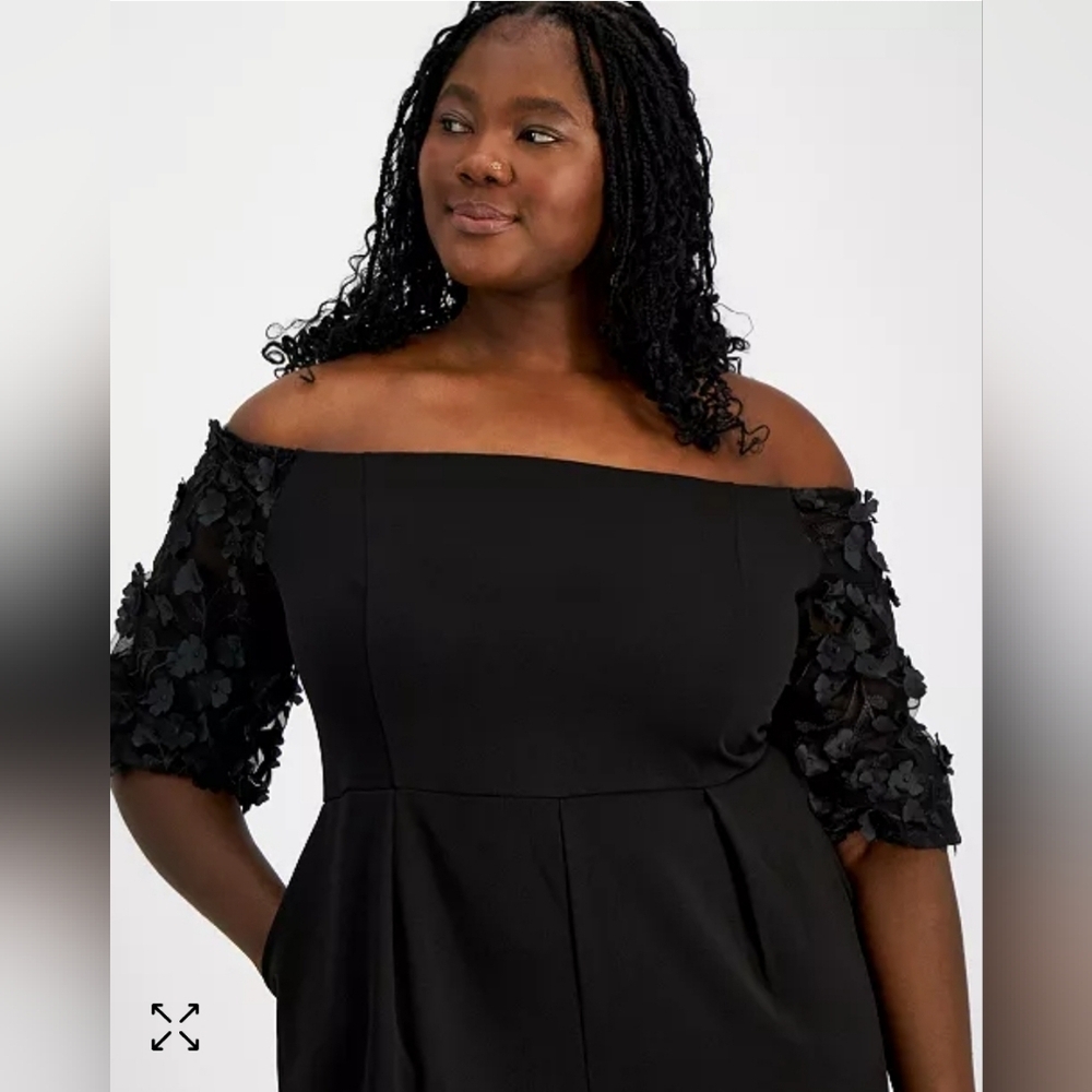 Floral Applique Off Shoulder Jumpsuit Black 18